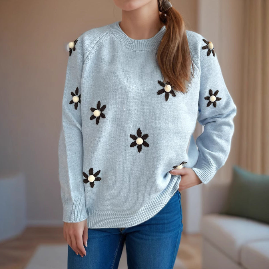 Damen Pullover mit floralen Applikationen und lässigem Schnitt Drune