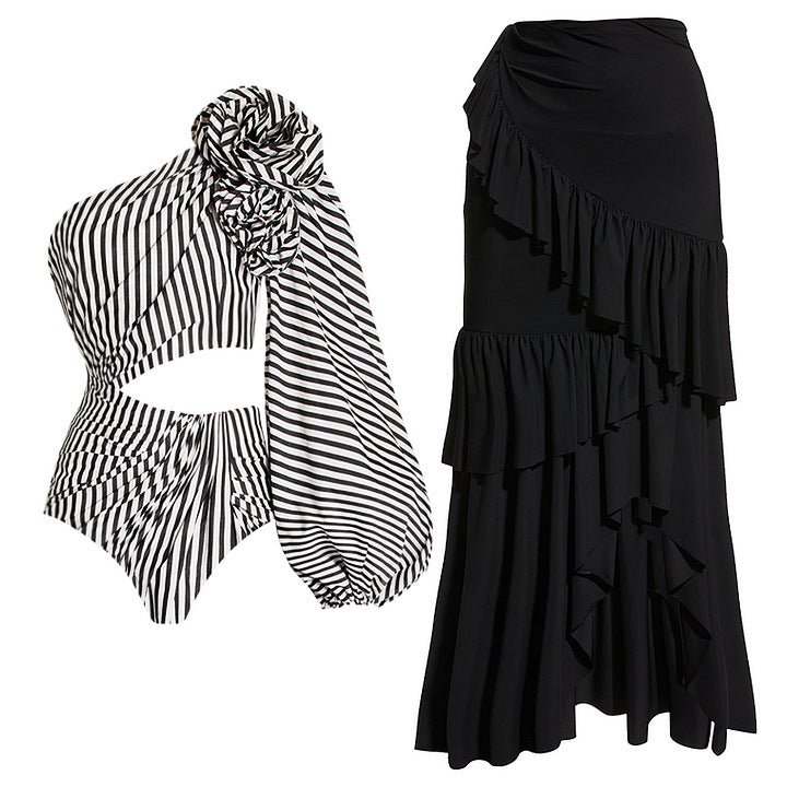 Damen One-Shoulder Badeanzug mit Volantrock Drune