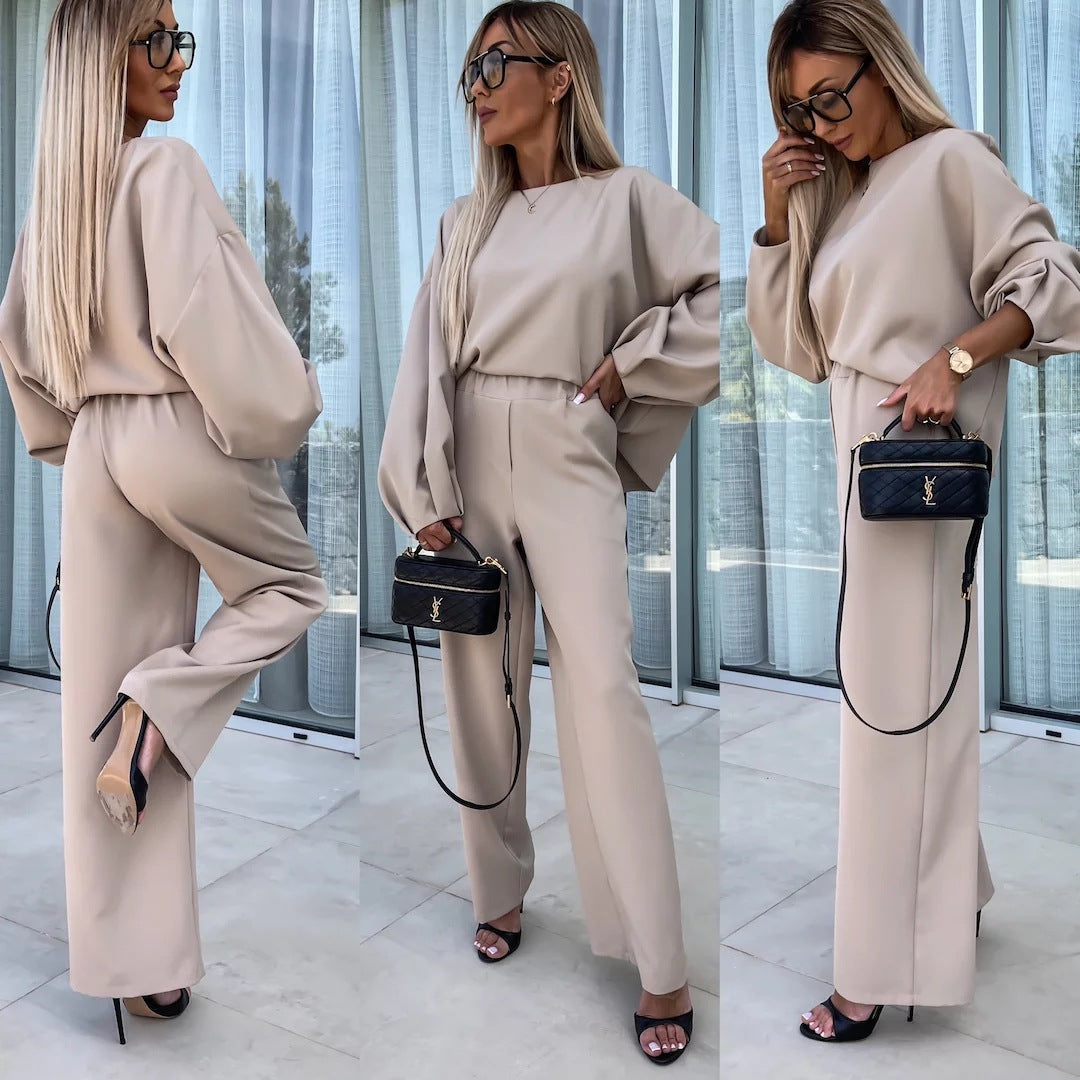 Damen eleganter Jumpsuit mit weitem Bein und voluminösen Ärmeln Drune