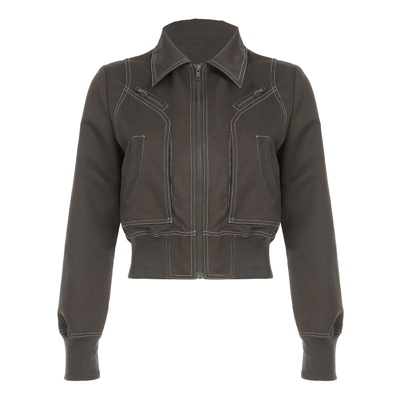 Damen cropped Jacke mit Reißverschluss und praktischen Taschen Drune