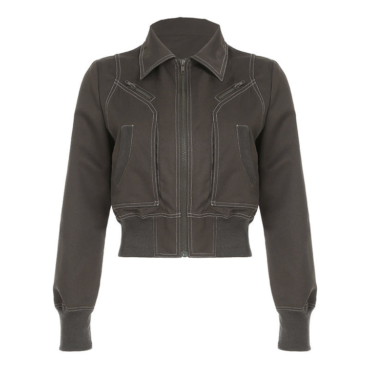 Damen cropped Jacke mit Reißverschluss und praktischen Taschen Drune