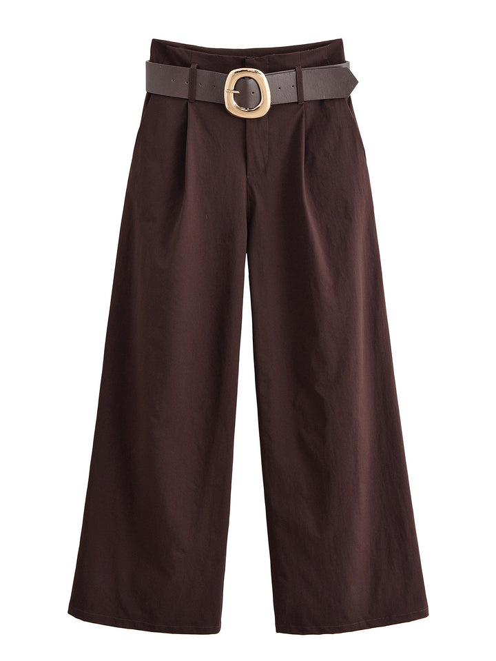 Damen Hochtaillierte Culotte-Palazzohose mit Bundfalten und breitem Ziergürtel Drune