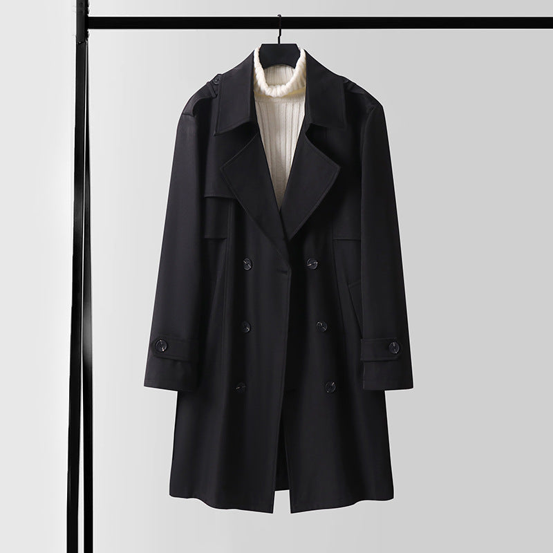 Damen Doppelreihiger Kurztrenchcoat aus leichtem Wollmix mit soften Fall und Schulterklappen Drune