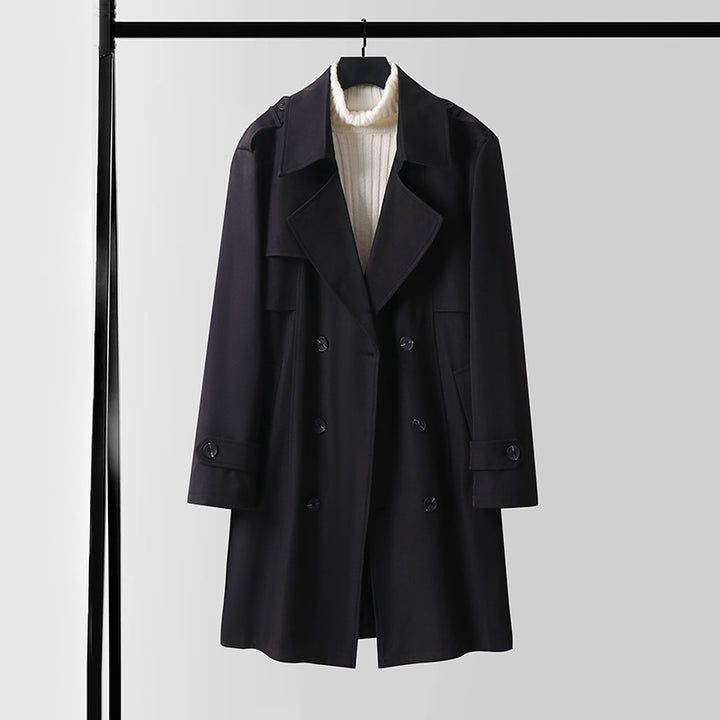 Damen Doppelreihiger Kurztrenchcoat aus leichtem Wollmix mit soften Fall und Schulterklappen Drune