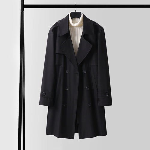Damen Doppelreihiger Kurztrenchcoat aus leichtem Wollmix mit soften Fall und Schulterklappen Drune