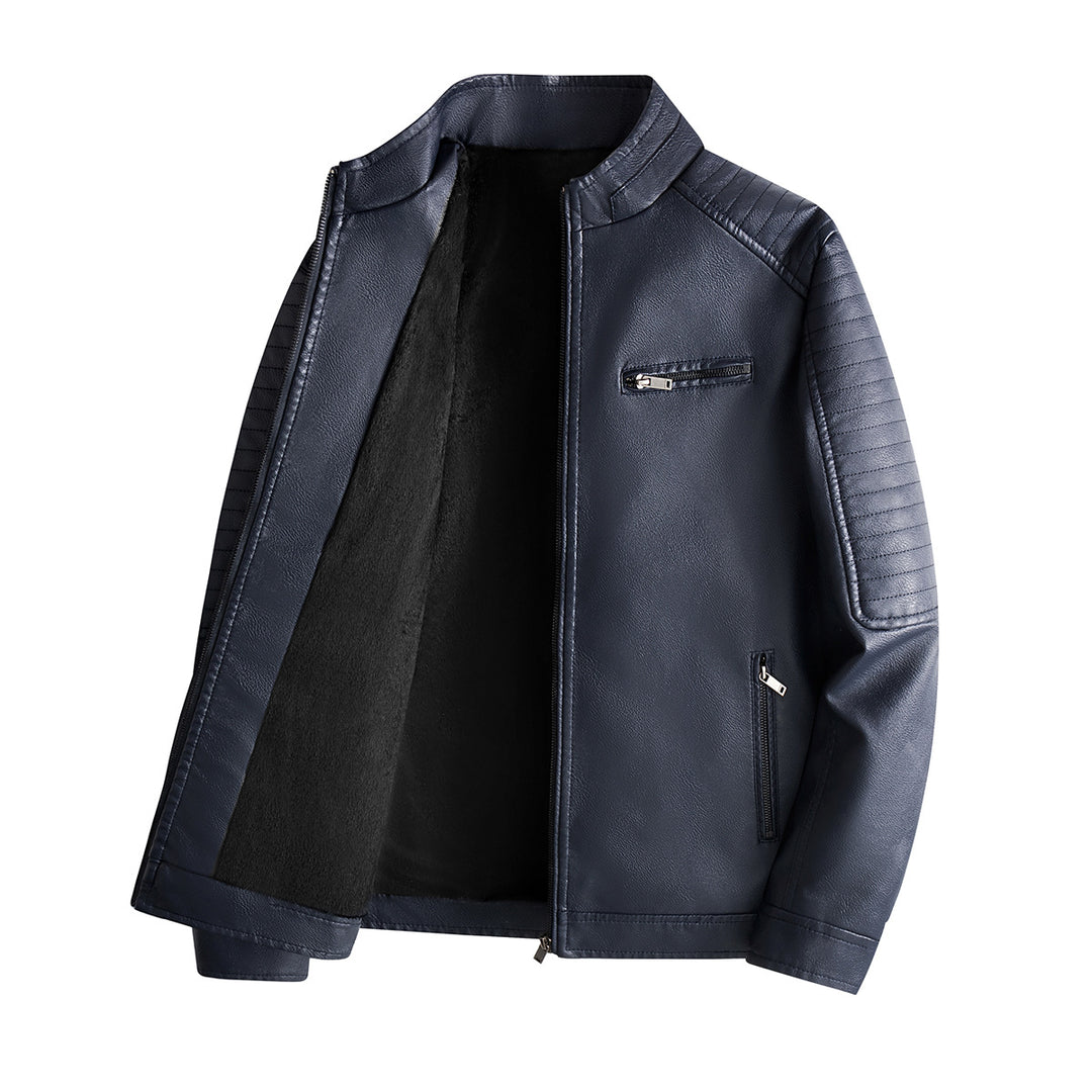 Herren Modische Lederjacke mit Steppnähten Drune