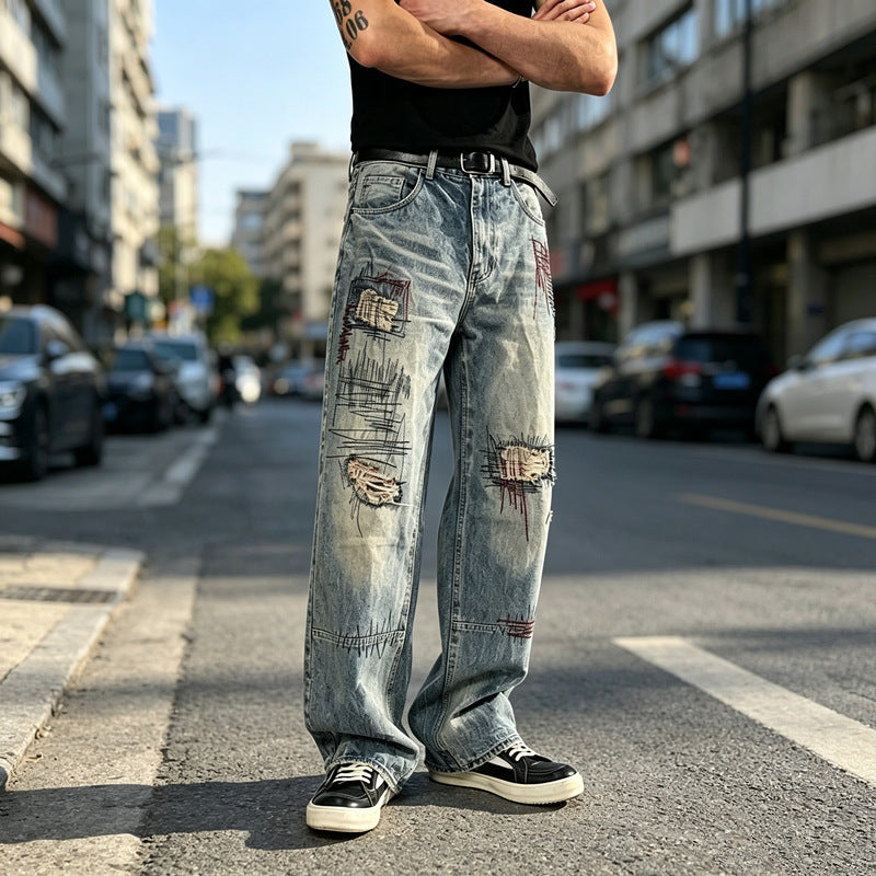 Herren lockere Denim-Jeans im Used-Look Drune