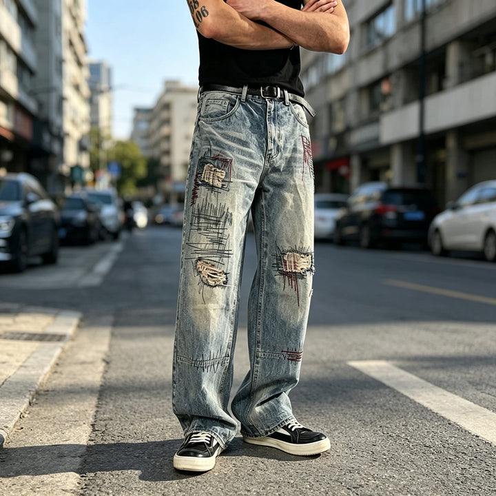Herren lockere Denim-Jeans im Used-Look Drune