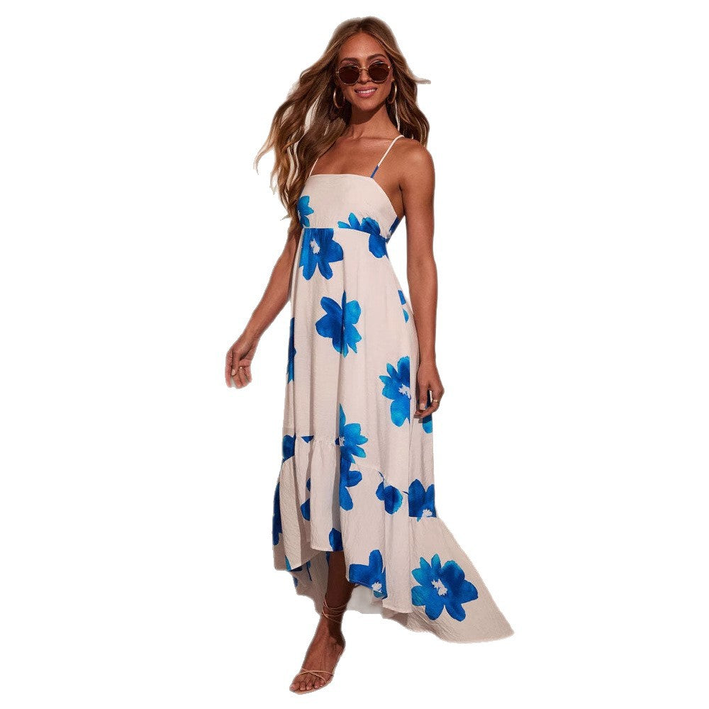 Damen Sommerliches Maxikleid mit haltem Riemen und voluminösem Rock Drune