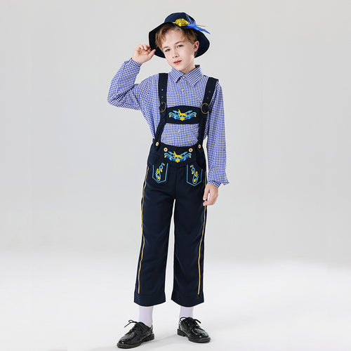 Herren nan bestickte Kindertracht Latzhose mit verstellbaren Hosenträgern und Kontrastnähten Drune