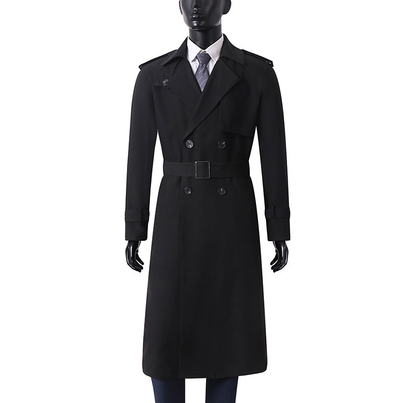 Herren Klassischer Doppelreihiger Trenchcoat aus leichtem Wollmix mit Schalkragen und Epauletten Drune