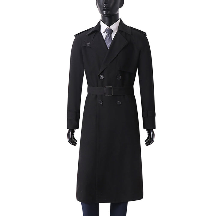 Herren Klassischer Doppelreihiger Trenchcoat aus leichtem Wollmix mit Schalkragen und Epauletten Drune