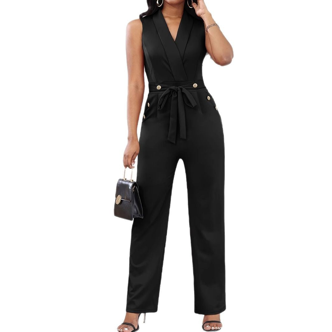 Damen eleganter Overall mit Knopfdetails und tailliertem Schnitt Drune