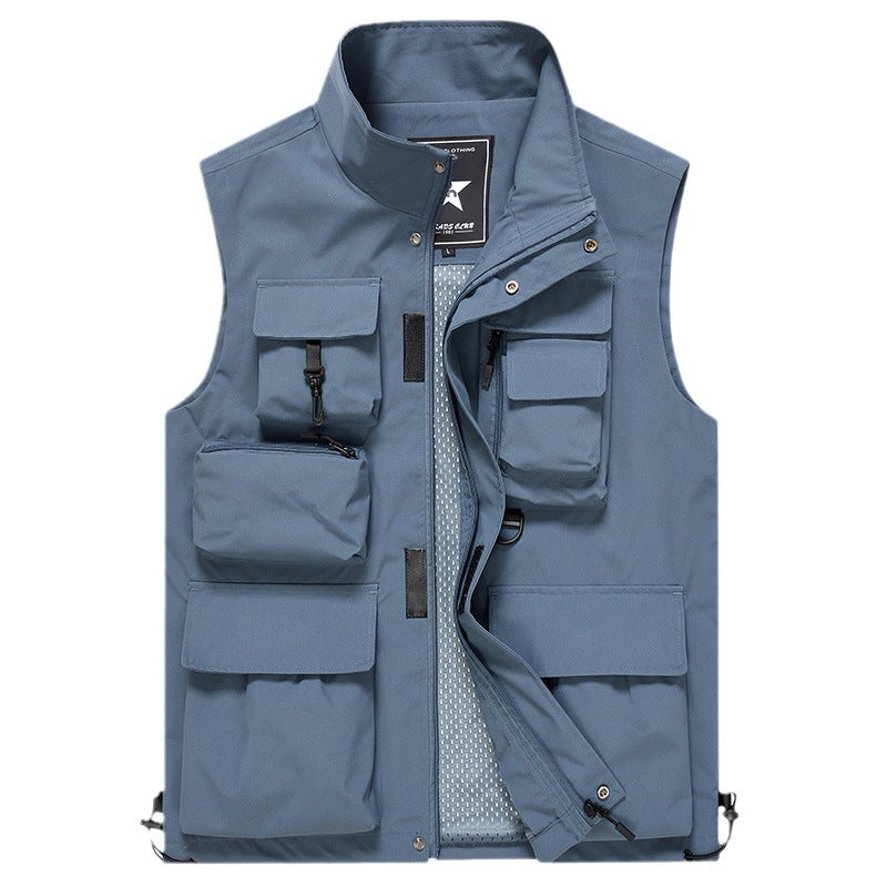 Herren Multitaschen-Outdoorweste mit D-Ring, Reißverschlusstaschen und abnehmbarem Taschenmodul Drune