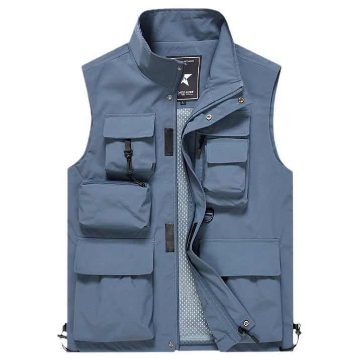 Herren Multitaschen-Outdoorweste mit D-Ring, Reißverschlusstaschen und abnehmbarem Taschenmodul Drune