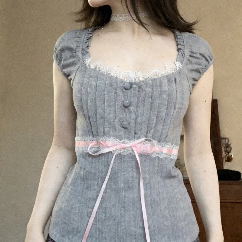 Damen Spitzendetail Oberteil Drune