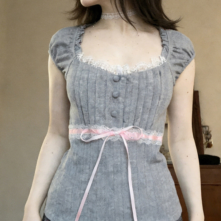 Damen Spitzendetail Oberteil Drune