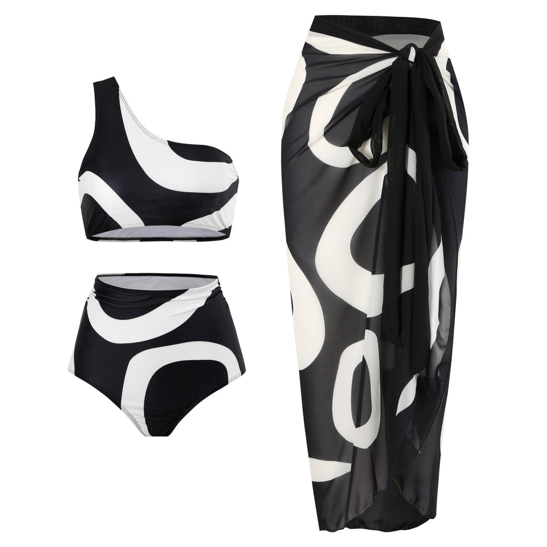 Damen Bikiniset mit asymmetrischem Oberteil und eleganter Wickel-Rock Drune