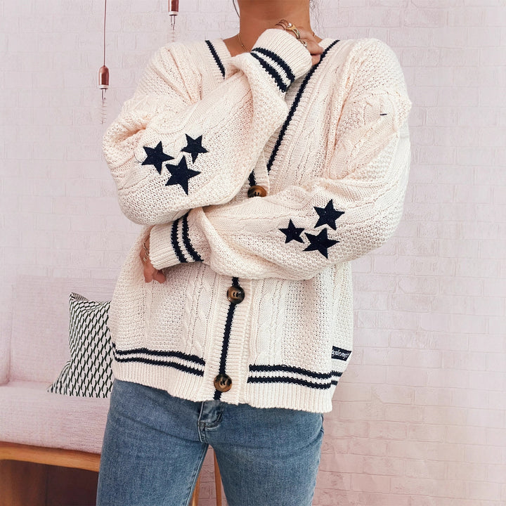 Damen gemütliche Strickjacke mit Sternen-Applikationen und modernen Details Drune