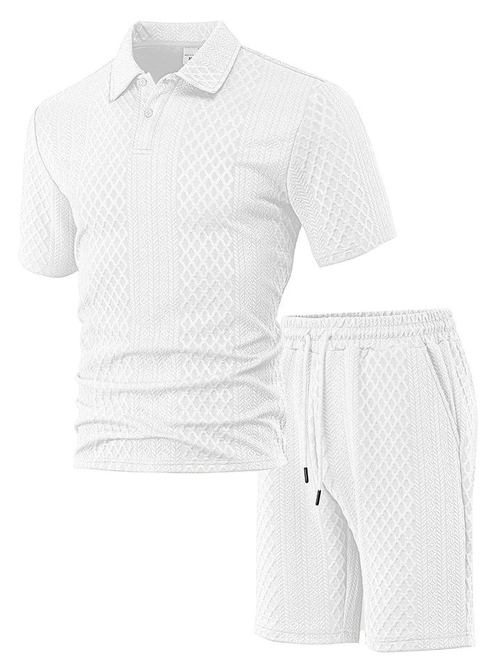 Herren nan strukturiertes Poloshirt- und Bermudashorts-Set aus gesteppter Baumwollmischung Drune