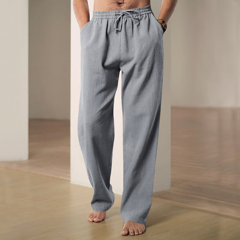 Herren komfortable Leinen-Loungehose mit extra weitem Bein, verstellbarem Kordelbund und atmungsaktiver Sommerqualität Drune