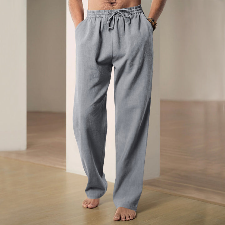 Herren komfortable Leinen-Loungehose mit extra weitem Bein, verstellbarem Kordelbund und atmungsaktiver Sommerqualität Drune