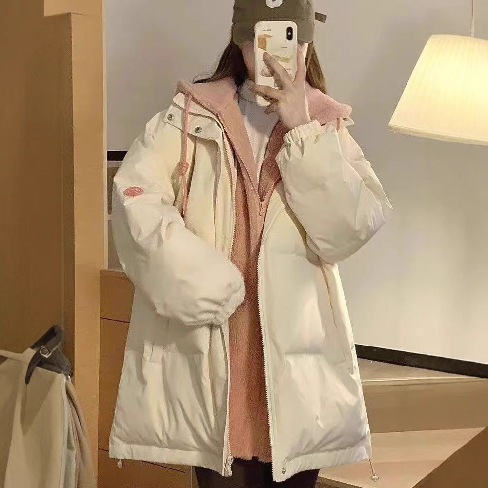 Damen Modische und gefütterte Pufferjacke mit hohem Kragen und großen Taschen Drune
