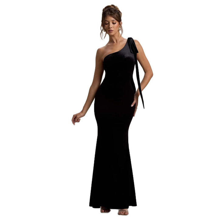 Damen figurbetontes Abendkleid mit asymmetrischem Träger und schickem Saum Drune