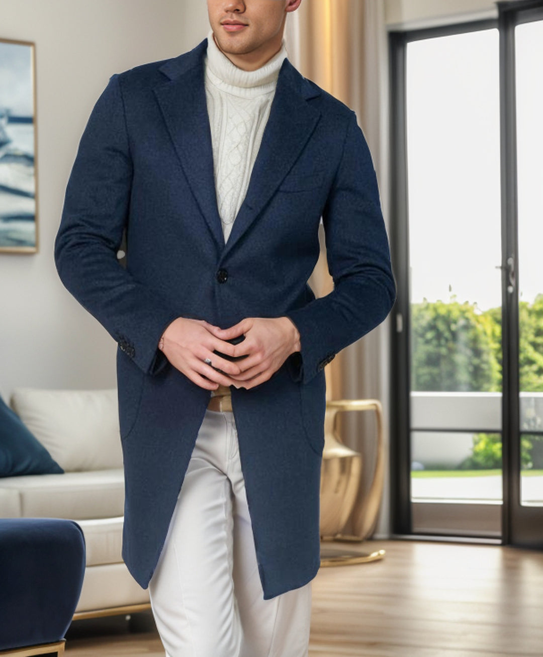 Herren eleganter Langmantel aus hochwertiger Wolle Drune