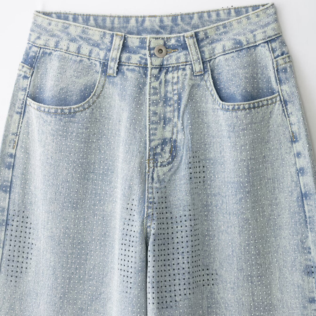 Damen Weite hochtaillierte Jeans mit weitem Bein und mikroperforiertem Muster Drune