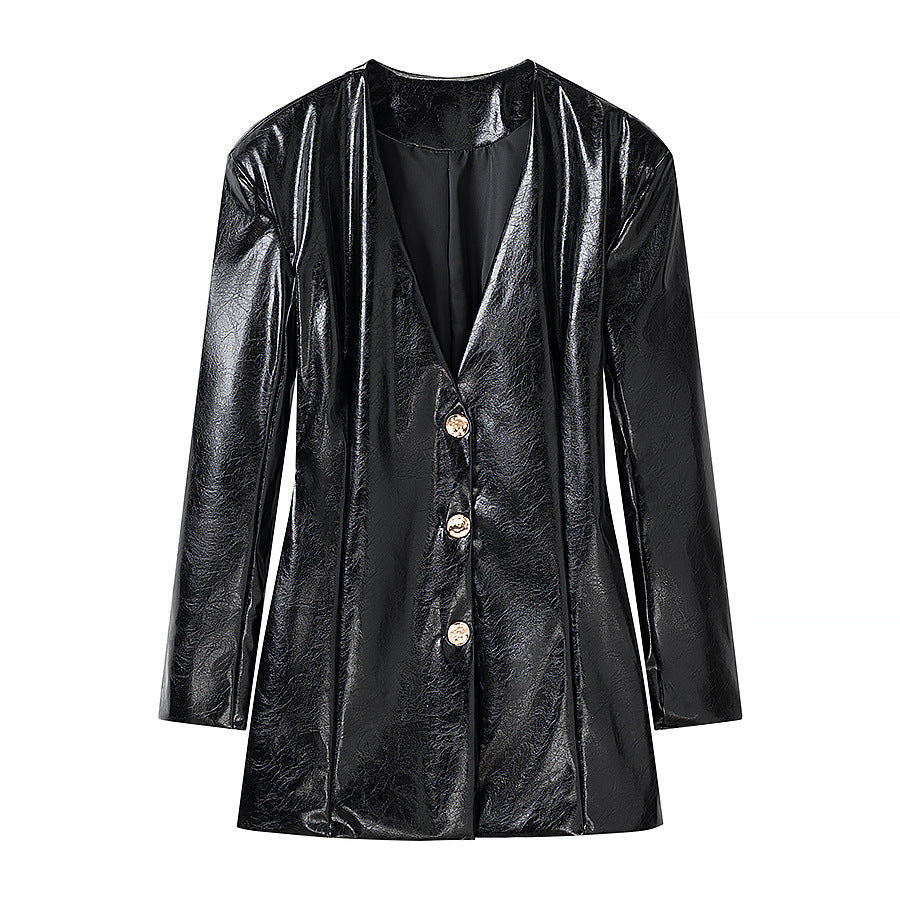 Damen Kurzer Lacklederimitat-Rock mit gerader Silhouette und Mittelnaht Drune