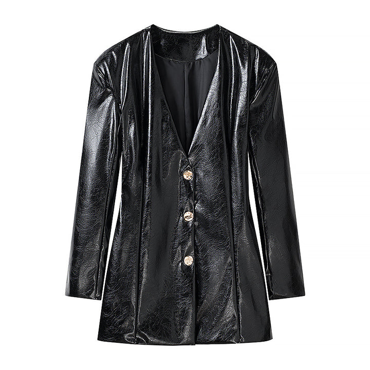 Damen Kurzer Lacklederimitat-Rock mit gerader Silhouette und Mittelnaht Drune