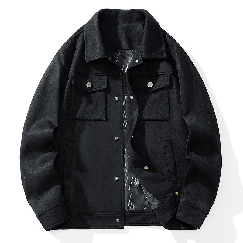 Herren Overshirt aus Kunstleder mit Hemdkragen und Pattentaschen Drune