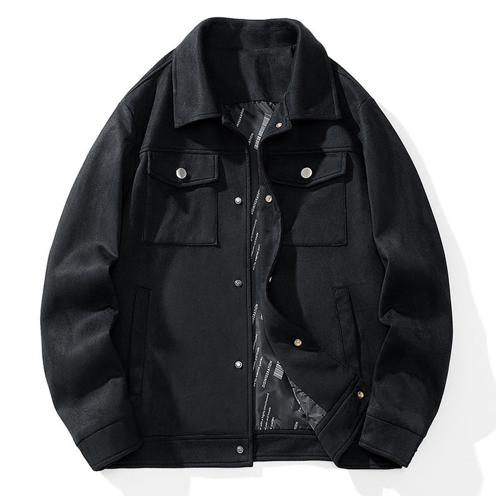 Herren Overshirt aus Kunstleder mit Hemdkragen und Pattentaschen Drune