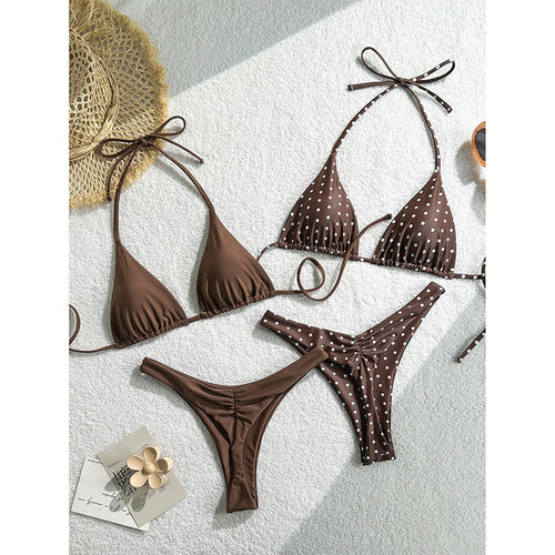 Damen Triangel-Bikini-Set mit verspieltem Punktedesign und elastischen Trägern Drune