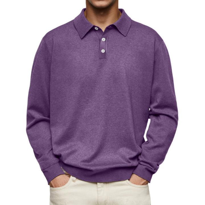 Herren Feinstrick Langarmpoloshirt mit Umlegekragen und Knopfleiste Drune