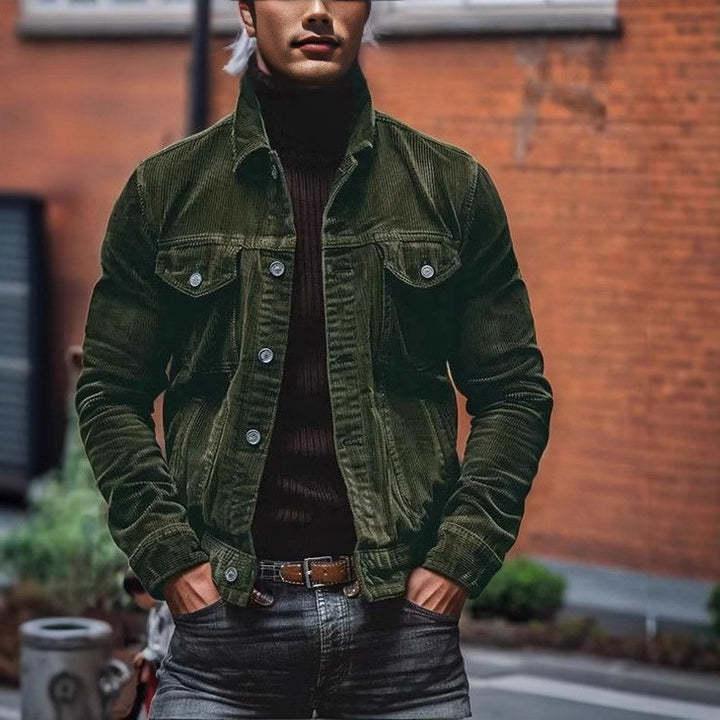 Herren Feincord-Truckerjacke mit Brustpattentaschen und taillierter Silhouette Drune