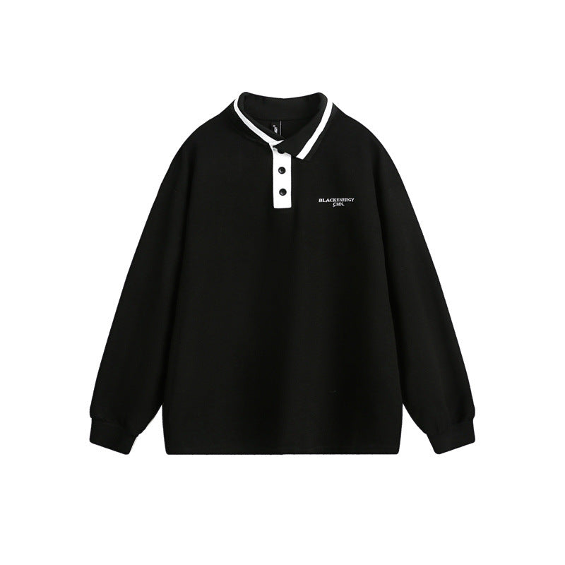 Unisex Oversize Polo-Sweatshirt mit Kontrast-Knopfleiste und Rippbündchen Drune