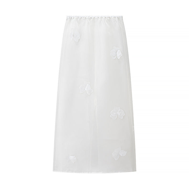 Damen Transparenter Organza-Unterrock mit elastischem Bund und 3D‑Blütenapplikation Drune