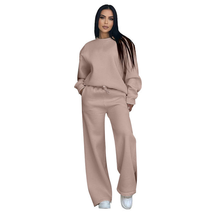 Damen nan Lounge-Set mit Oversize-Rundhalsausschnitt und hochgeschnittener Jogginghose mit weitem Bein Drune