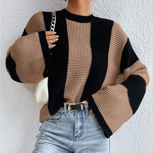 Damen modischer Pullover mit breiten Ärmeln und strukturiertem Muster Drune