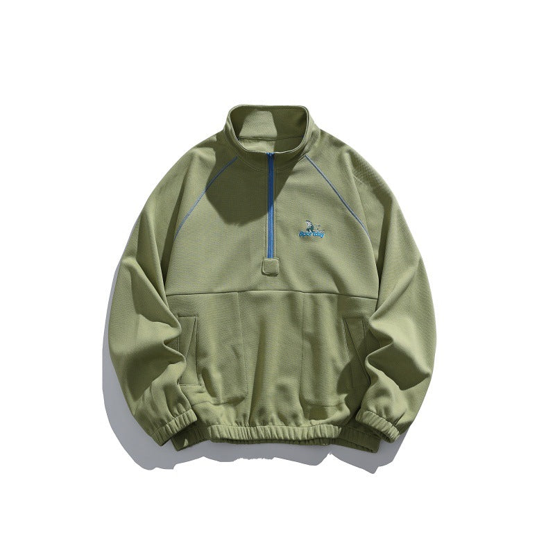 Unisex Oversize-Halbzip-Fleecepullover mit Stehkragen, Raglanärmeln und Kängurutasche Drune