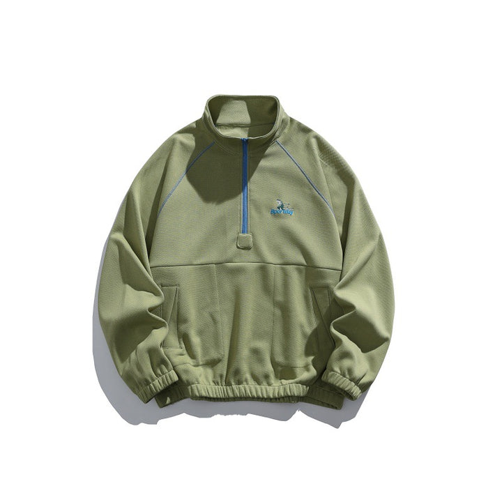 Unisex Oversize-Halbzip-Fleecepullover mit Stehkragen, Raglanärmeln und Kängurutasche Drune