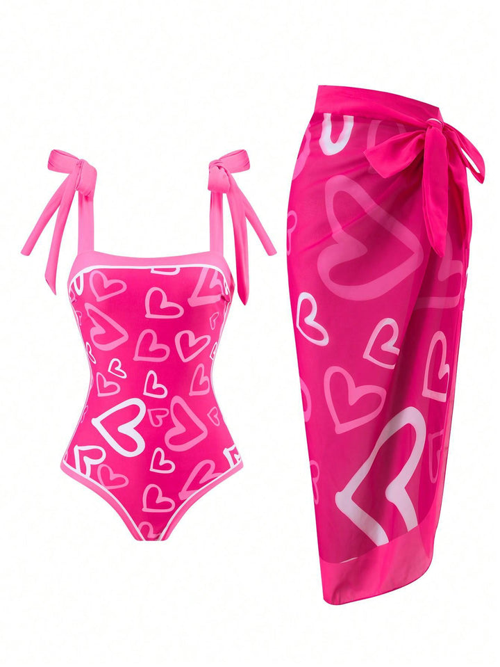 Damen Eleganter Badesuit mit floralen Akzenten und modischem Wickelrock Drune