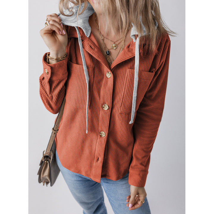Damen lässige Hemdjacket mit Kapuze und seitlichen Taschen Drune