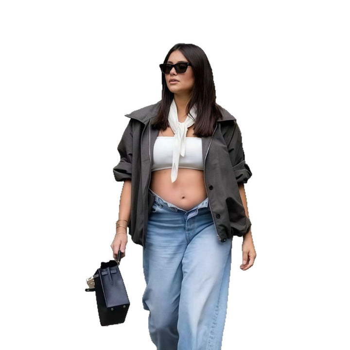 Damen Trendige oversized Utility-Jacke mit seitlichem Reißverschluss und lässigem Schnitt Drune