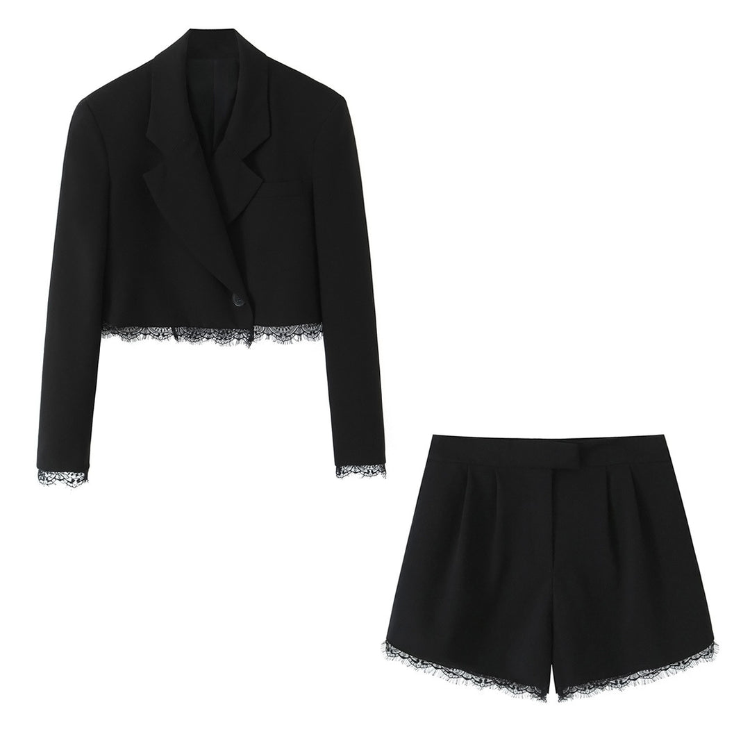 Damen Kurzblazer mit Spitzenbesatz und taillierter Cropped-Silhouette Drune