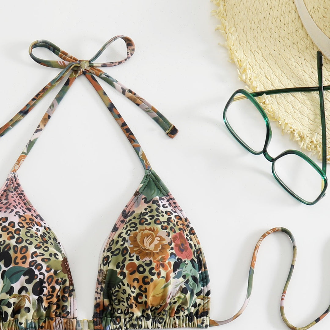 Damen Triangel-Bikini mit floralem und animalischem Design Drune
