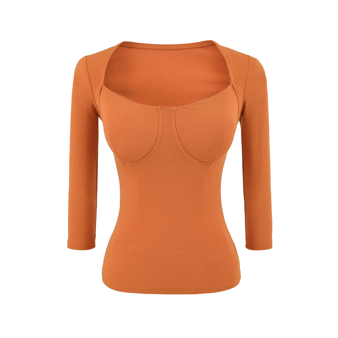 Damen Figurnahes Langarm-Top mit integrierter Bustier‑Kontur und quadratischem Ausschnitt Drune