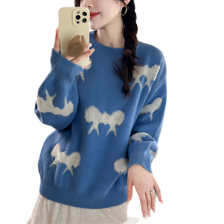 Damen Gemusterter Pullover mit stylischem Tiermotiv und lässigem Schnitt Drune